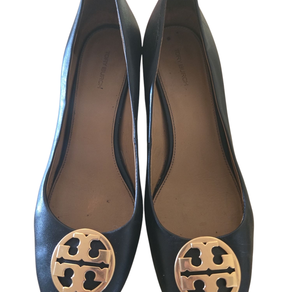 Tory Burch Black Flats with Gold Logo